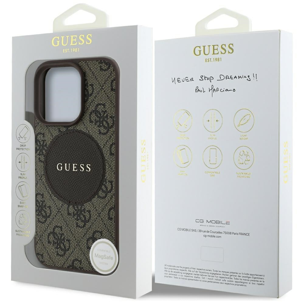 Husa MagSafe pentru Apple iPhone 16 Pro Max, Guess, 4G Circle Classic Logo, Maro