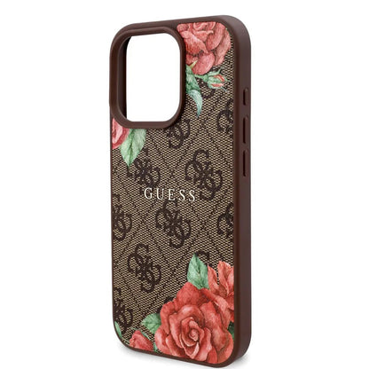 Husa MagSafe pentru Apple iPhone 16 Pro Max, Guess, 4G Flowers Print, Maro