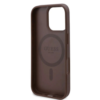 Husa MagSafe pentru Apple iPhone 16 Pro Max, Guess, 4G Flowers Print, Maro
