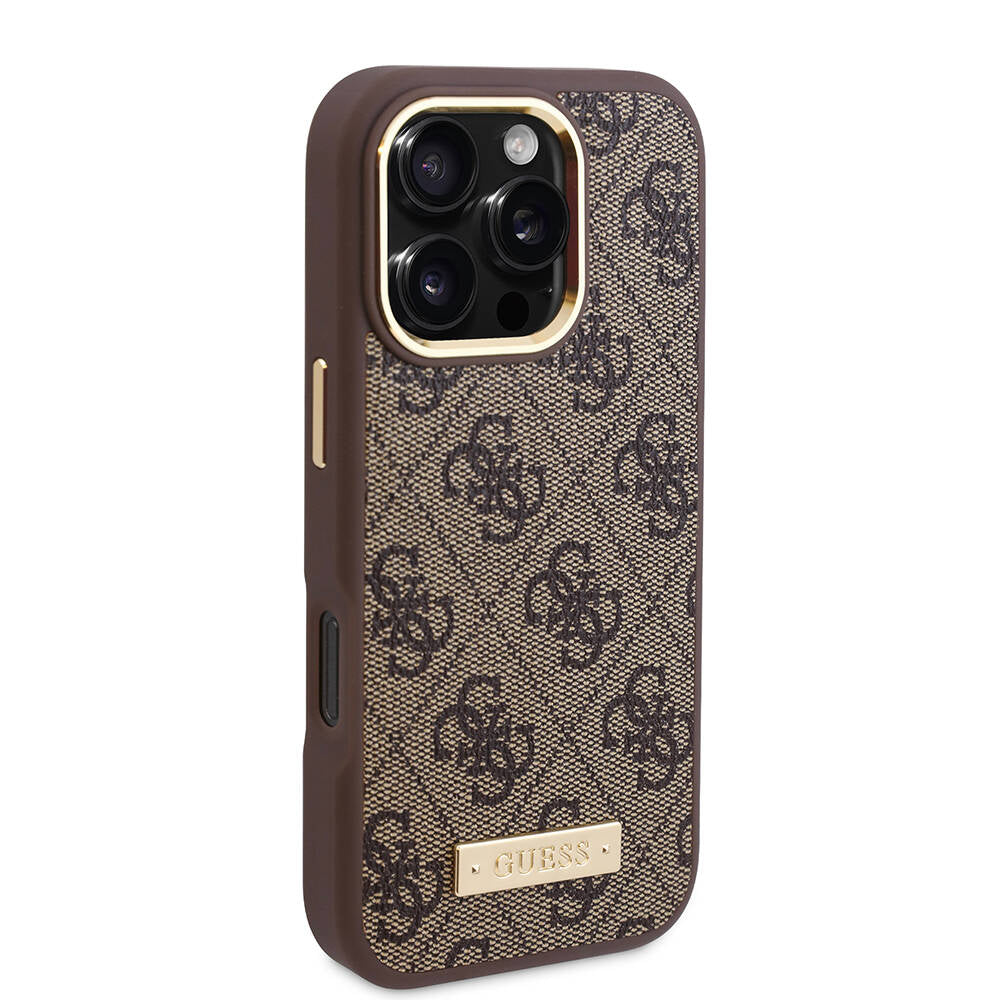 Husa MagSafe pentru Apple iPhone 16 Pro Max, Guess, 4G Logo Plate, Albastra