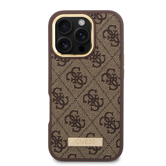 Husa MagSafe pentru Apple iPhone 16 Pro Max, Guess, 4G Logo Plate, Neagra