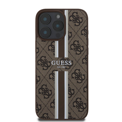 Husa MagSafe pentru Apple iPhone 16 Pro Max, Guess, 4G Printed Stripes, Maro