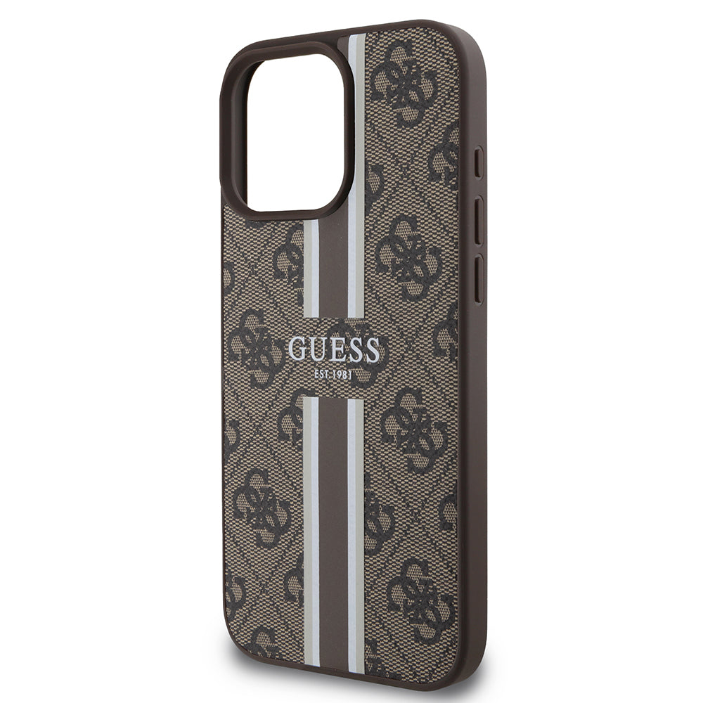 Husa MagSafe pentru Apple iPhone 16 Pro Max, Guess, 4G Printed Stripes, Maro