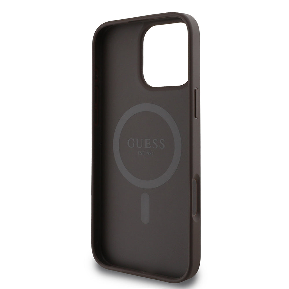 Husa MagSafe pentru Apple iPhone 16 Pro Max, Guess, 4G Printed Stripes, Maro