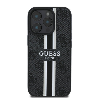 Husa MagSafe pentru Apple iPhone 16 Pro Max, Guess, 4G Printed Stripes, Neagra