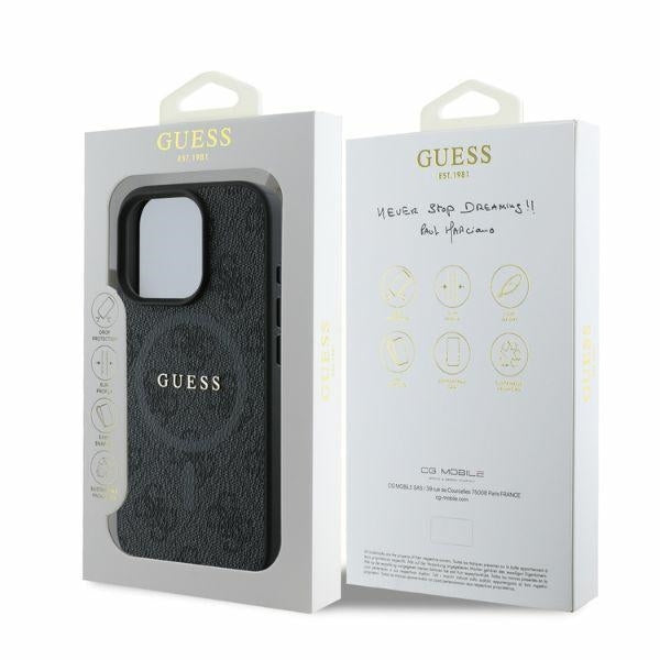 Husa MagSafe pentru Apple iPhone 16 Pro Max, Guess, 4G Ring Classic Logo, Neagra