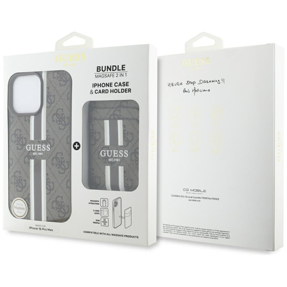 Husa MagSafe pentru Apple iPhone 16 Pro Max, Guess, Cardslot 4G Stripes , Maro