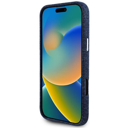 Husa MagSafe pentru Apple iPhone 16 Pro Max, Guess, Denim Triangle Logo, Albastra