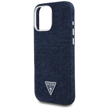 Husa MagSafe pentru Apple iPhone 16 Pro Max, Guess, Denim Triangle Logo, Albastra