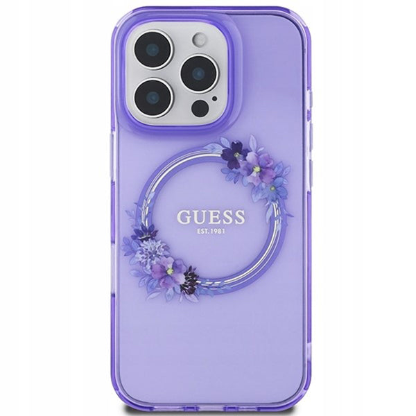 Husa MagSafe pentru Apple iPhone 16 Pro Max, Guess, IML Flowers Wreath, Mov