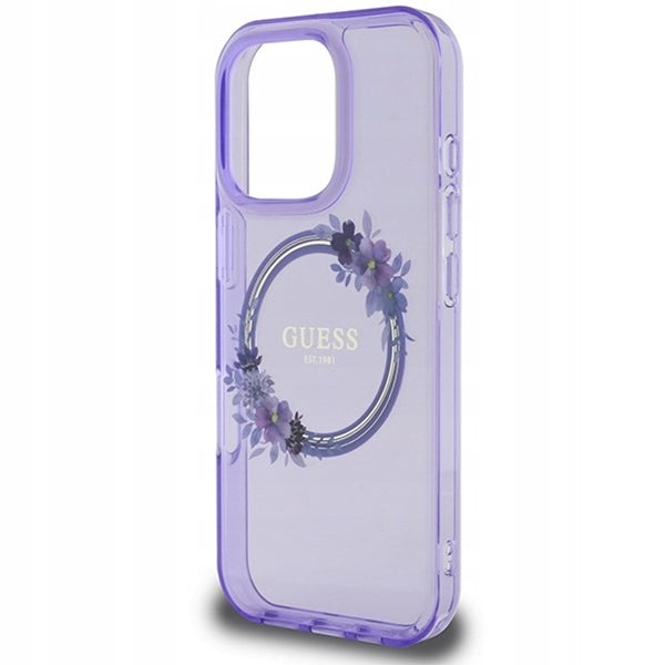 Husa MagSafe pentru Apple iPhone 16 Pro Max, Guess, IML Flowers Wreath, Mov