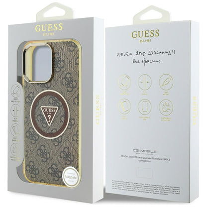 Husa MagSafe pentru Apple iPhone 16 Pro Max, Guess, IML Glitter 4G Circle Triangle, Maro