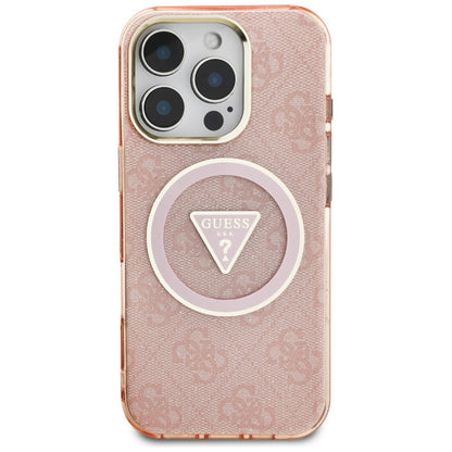Husa MagSafe pentru Apple iPhone 16 Pro Max, Guess, IML Glitter 4G Circle Triangle, Roz