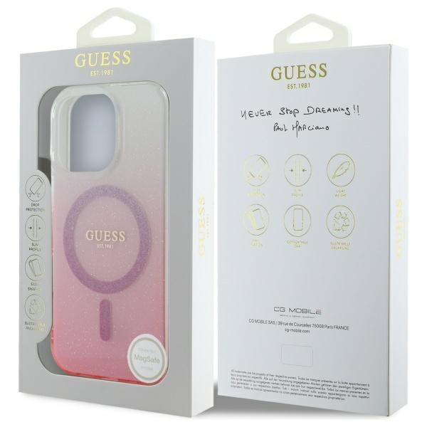 Husa MagSafe pentru Apple iPhone 16 Pro Max, Guess, IML Glitter Gradient, Roz