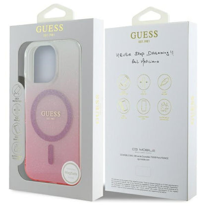 Husa MagSafe pentru Apple iPhone 16 Pro Max, Guess, IML Glitter Gradient, Roz