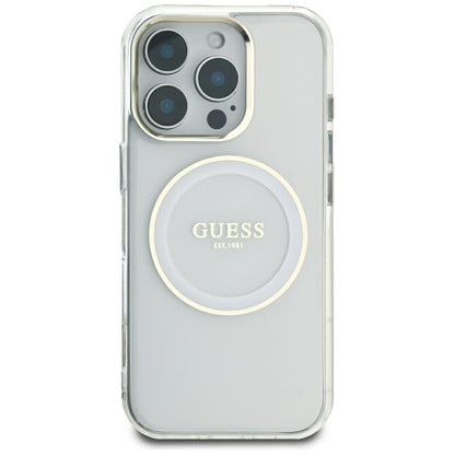 Husa MagSafe pentru Apple iPhone 16 Pro Max, Guess, IML Metal Colored Circle, Alba