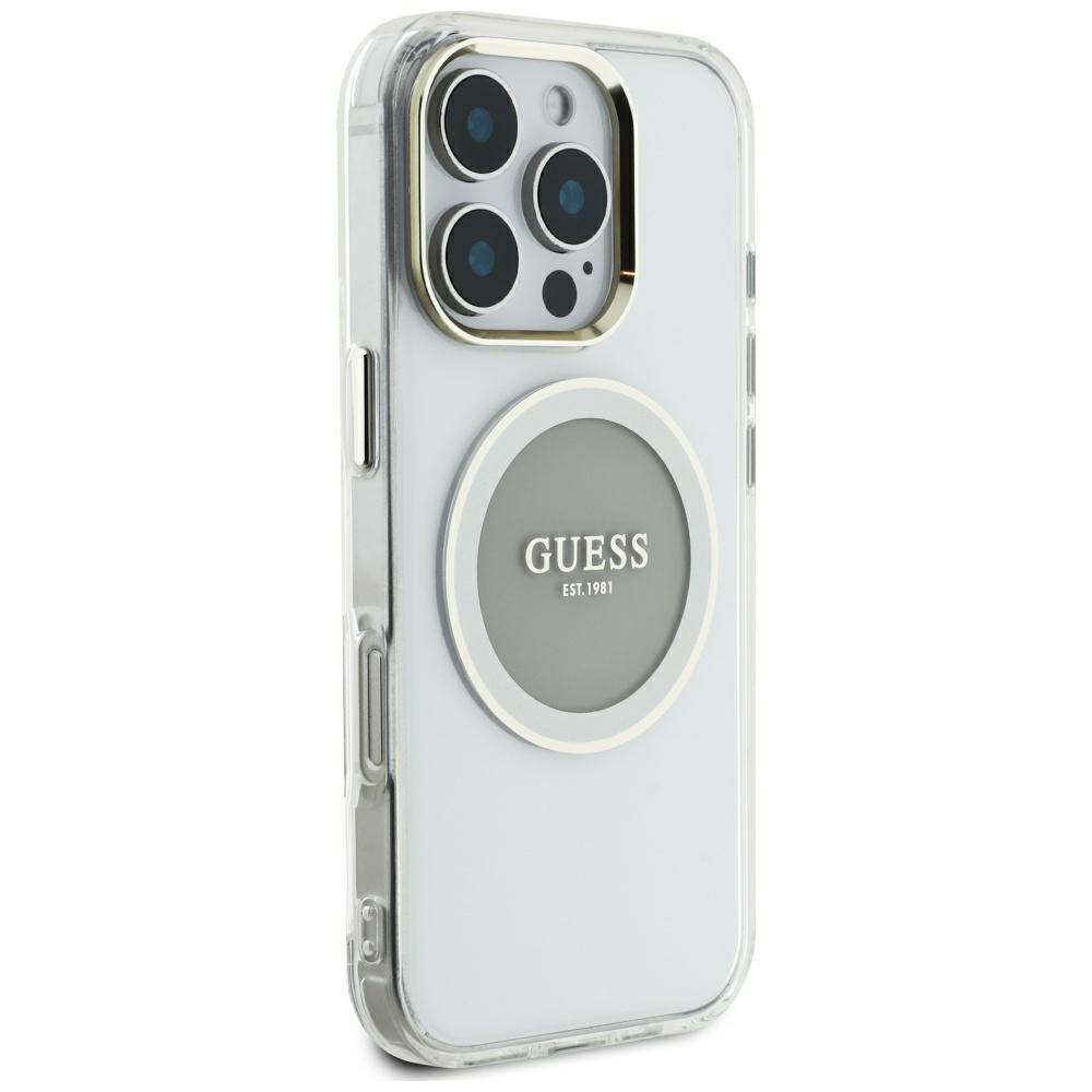 Husa MagSafe pentru Apple iPhone 16 Pro Max, Guess, IML Metal Colored Circle, Gri