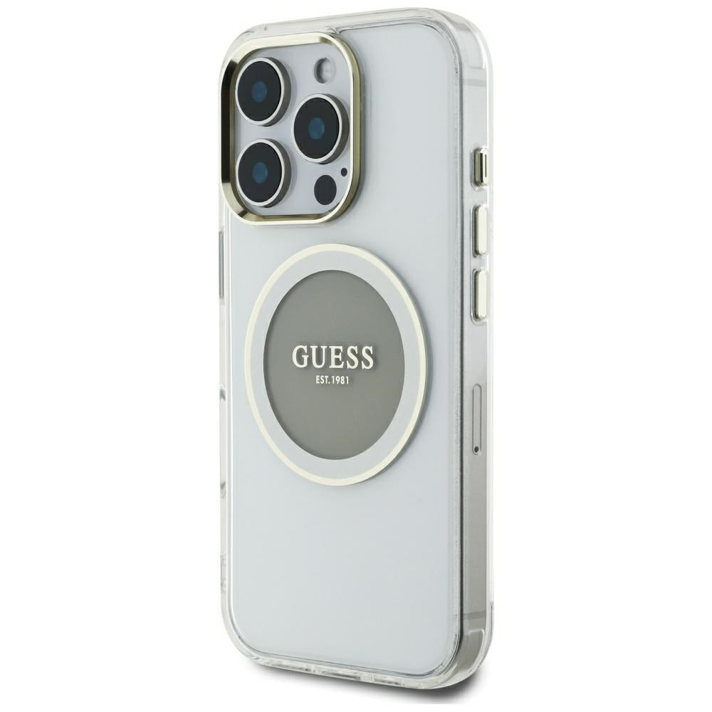 Husa MagSafe pentru Apple iPhone 16 Pro Max, Guess, IML Metal Colored Circle, Gri