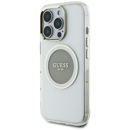 Husa MagSafe pentru Apple iPhone 16 Pro Max, Guess, IML Metal Colored Circle, Gri