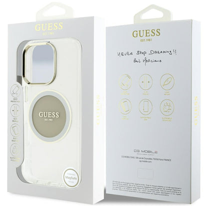 Husa MagSafe pentru Apple iPhone 16 Pro Max, Guess, IML Metal Colored Circle, Gri
