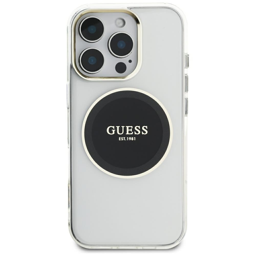 Husa MagSafe pentru Apple iPhone 16 Pro Max, Guess, IML Metal Colored Circle, Neagra