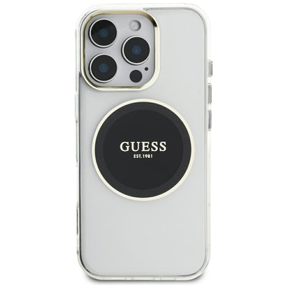 Husa MagSafe pentru Apple iPhone 16 Pro Max, Guess, IML Metal Colored Circle, Neagra