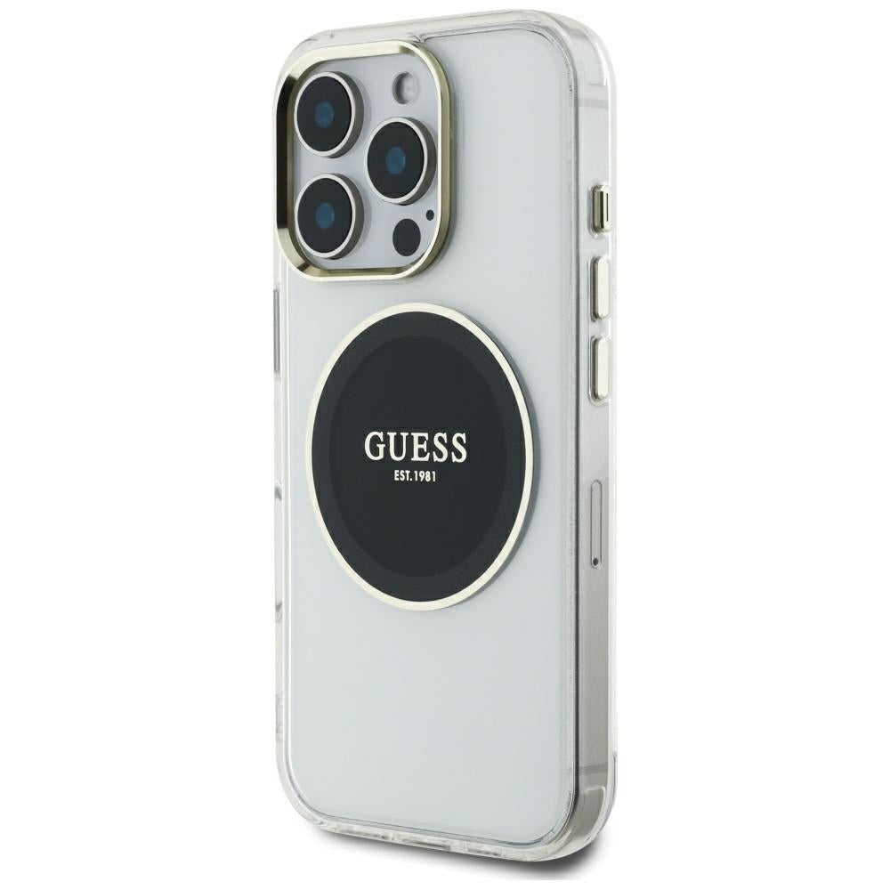 Husa MagSafe pentru Apple iPhone 16 Pro Max, Guess, IML Metal Colored Circle, Neagra