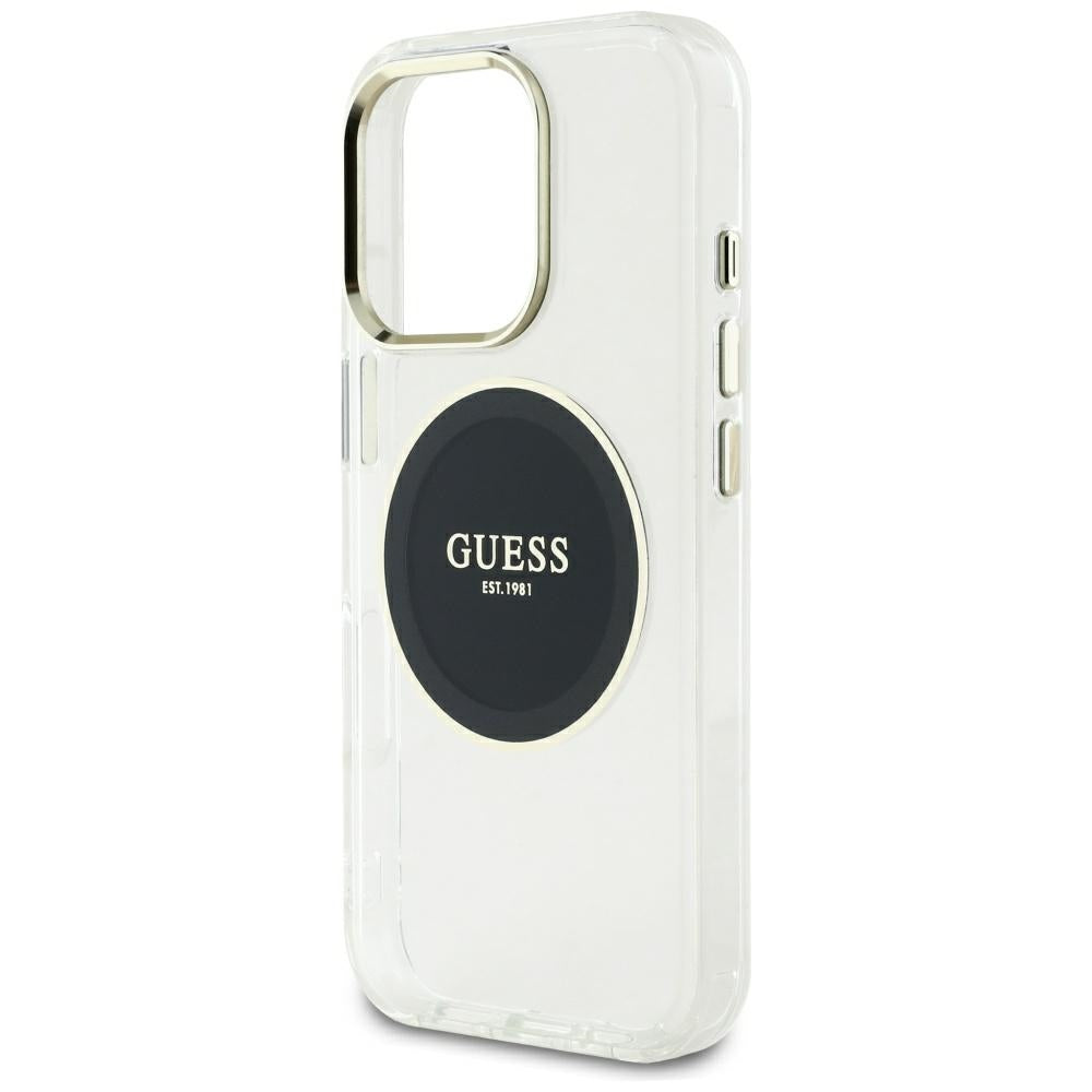 Husa MagSafe pentru Apple iPhone 16 Pro Max, Guess, IML Metal Colored Circle, Neagra