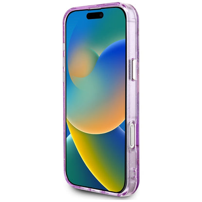 Husa MagSafe pentru Apple iPhone 16 Pro Max, Guess, IML Metal Glitter Flowers Triangle, Mov