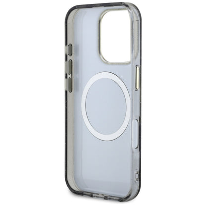 Husa MagSafe pentru Apple iPhone 16 Pro Max, Guess, IML Metal Glitter Flowers Triangle, Neagra