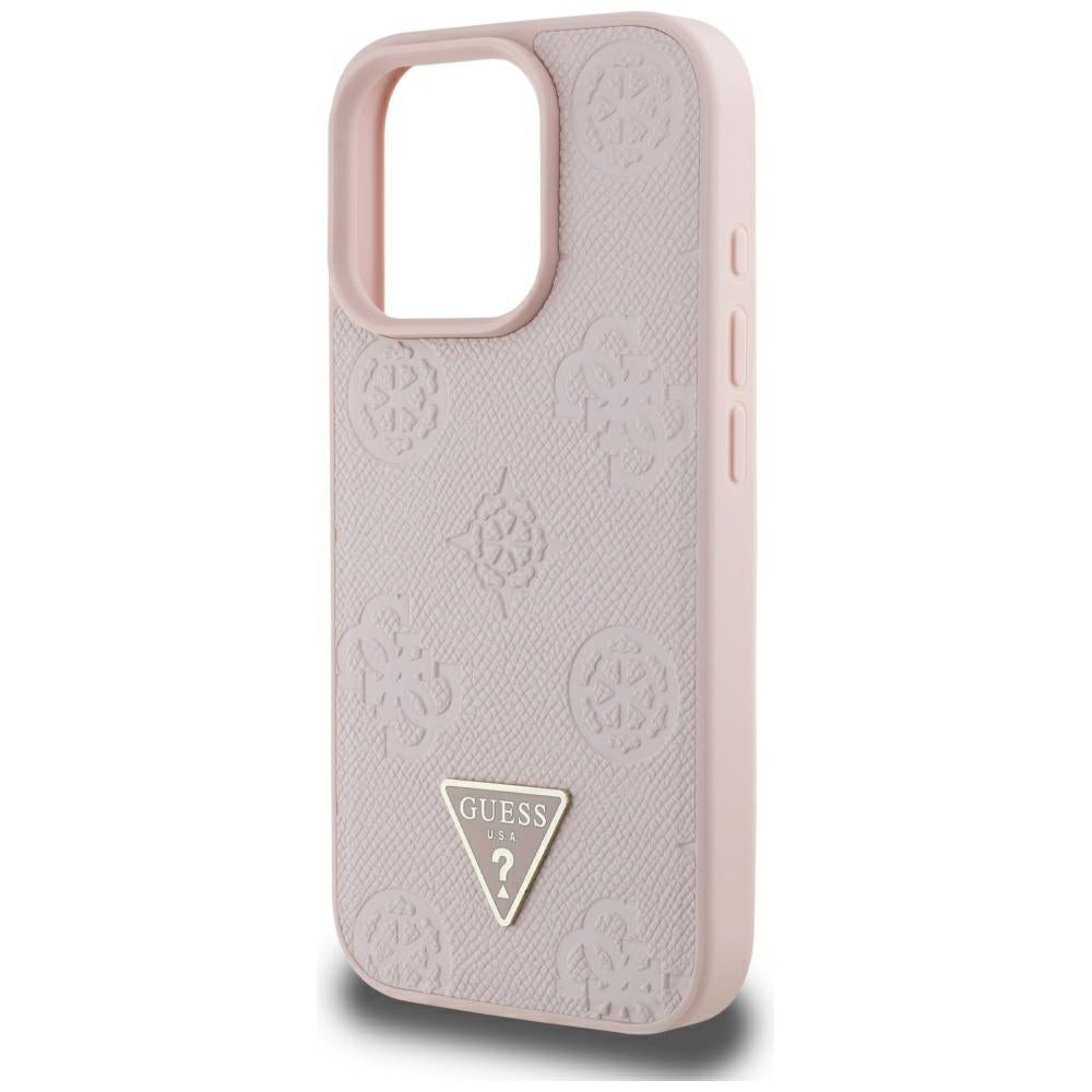 Husa MagSafe pentru Apple iPhone 16 Pro Max, Guess, Peony Grained Hot Stamp Triangle, Roz