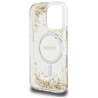 Husa MagSafe pentru Apple iPhone 16 Pro Max, Guess, Resin Bottom Glitter, Aurie