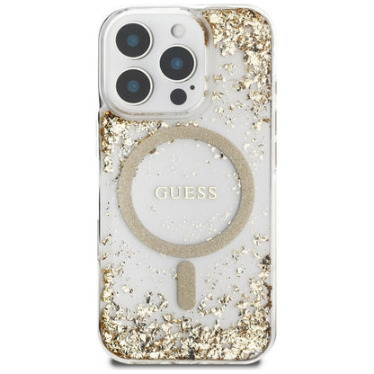 Husa MagSafe pentru Apple iPhone 16 Pro Max, Guess, Resin Bottom Glitter, Aurie