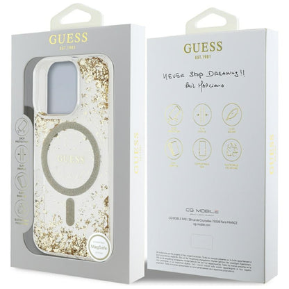 Husa MagSafe pentru Apple iPhone 16 Pro Max, Guess, Resin Bottom Glitter, Aurie