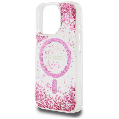 Husa MagSafe pentru Apple iPhone 16 Pro Max, Guess, Resin Bottom Glitter, Roz