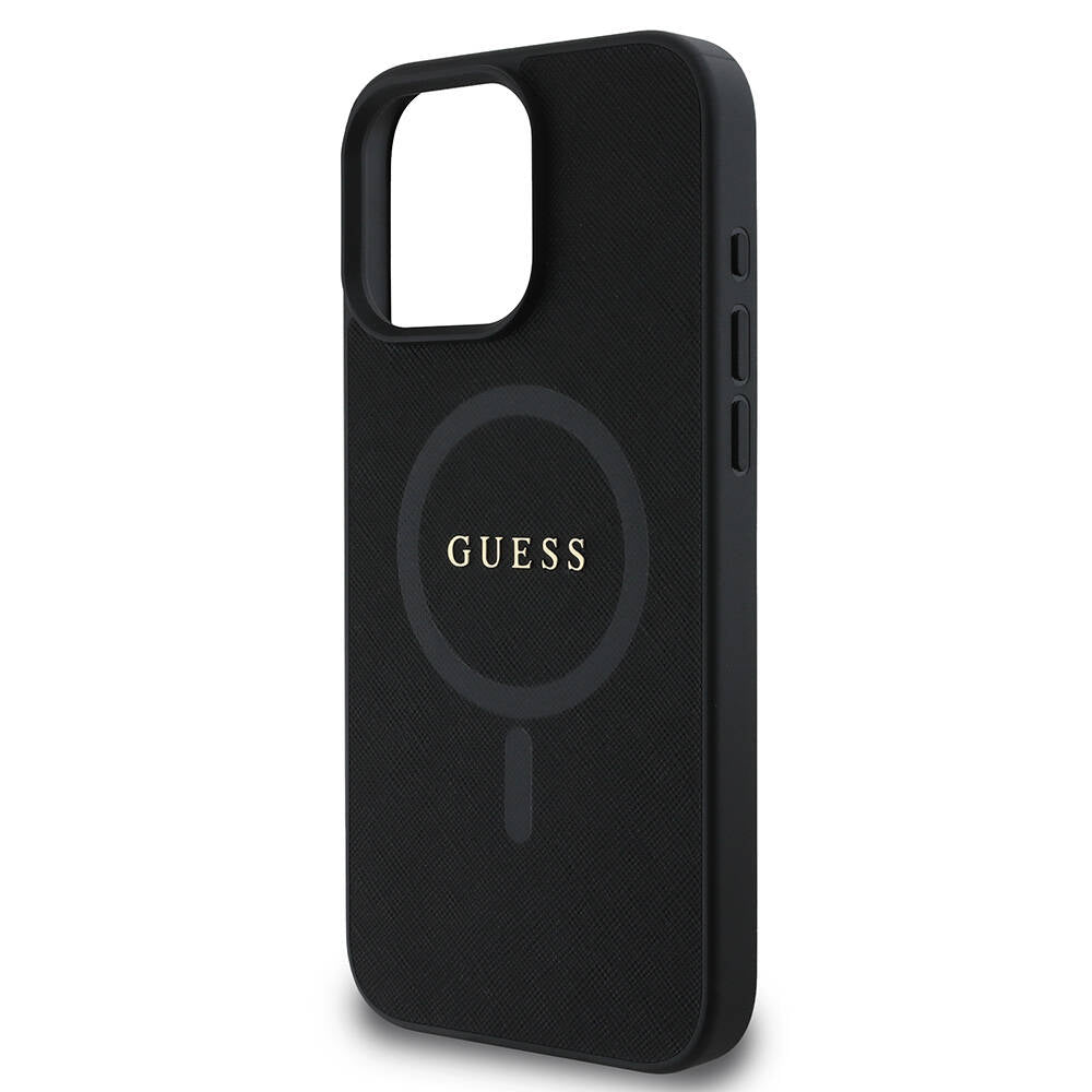 Husa MagSafe pentru Apple iPhone 16 Pro Max, Guess, Saffiano Classic Logo, Neagra
