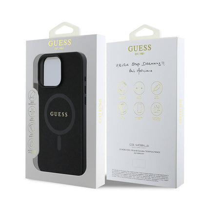 Husa MagSafe pentru Apple iPhone 16 Pro Max, Guess, Saffiano Classic Logo, Neagra