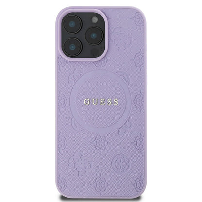 Husa MagSafe pentru Apple iPhone 16 Pro Max, Guess, Saffiano Peony Classic Logo, Mov