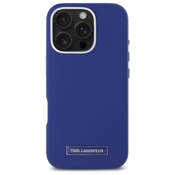 Husa MagSafe pentru Apple iPhone 16 Pro Max, Karl Lagerfeld, FW Metal Plate, Albastra