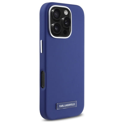 Husa MagSafe pentru Apple iPhone 16 Pro Max, Karl Lagerfeld, FW Metal Plate, Albastra