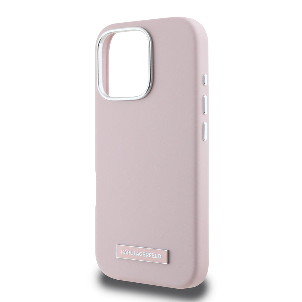 Husa MagSafe pentru Apple iPhone 16 Pro Max, Karl Lagerfeld, FW Metal Plate, Roz