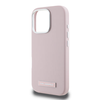 Husa MagSafe pentru Apple iPhone 16 Pro Max, Karl Lagerfeld, FW Metal Plate, Roz