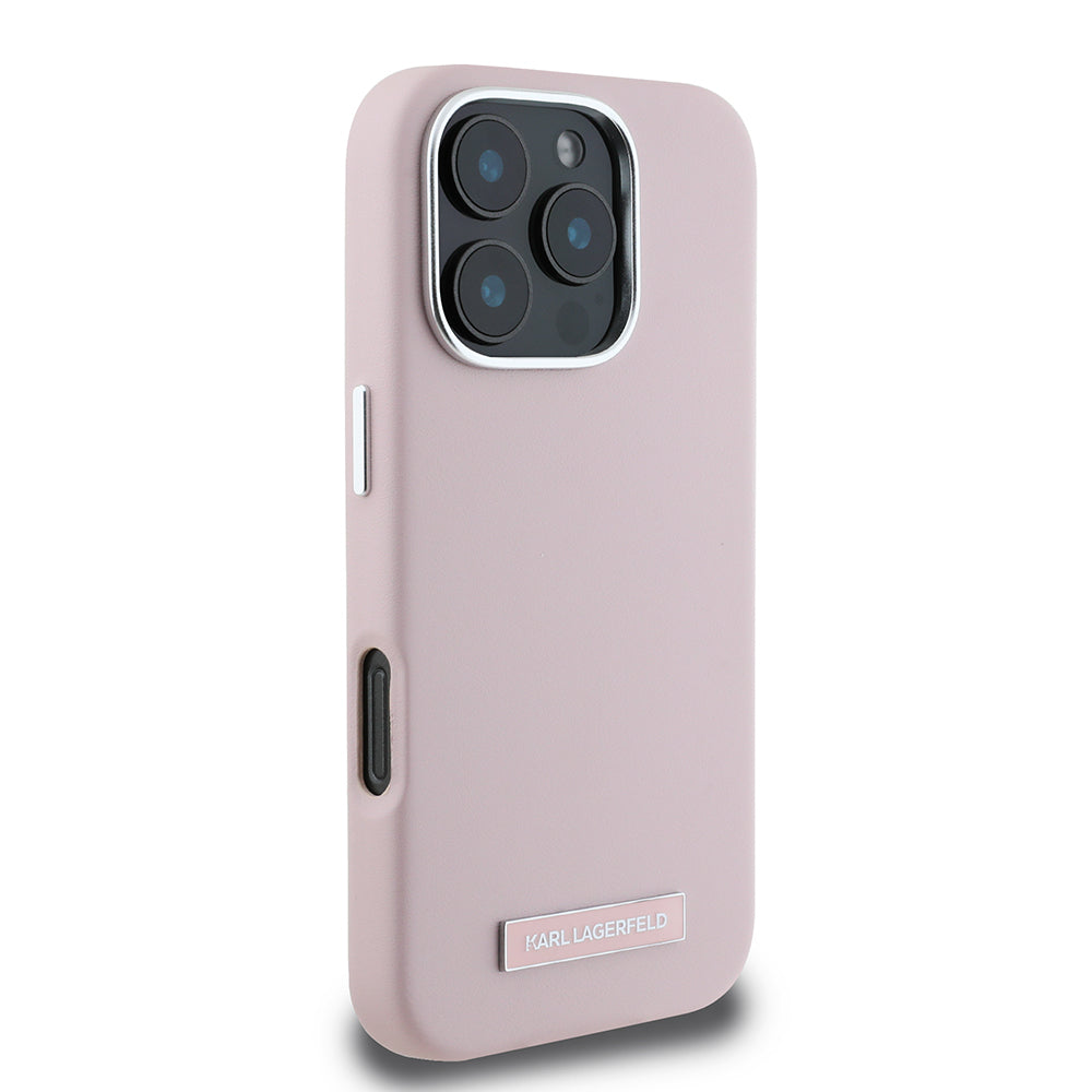 Husa MagSafe pentru Apple iPhone 16 Pro Max, Karl Lagerfeld, FW Metal Plate, Roz