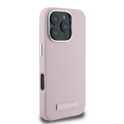 Husa MagSafe pentru Apple iPhone 16 Pro Max, Karl Lagerfeld, FW Metal Plate, Roz