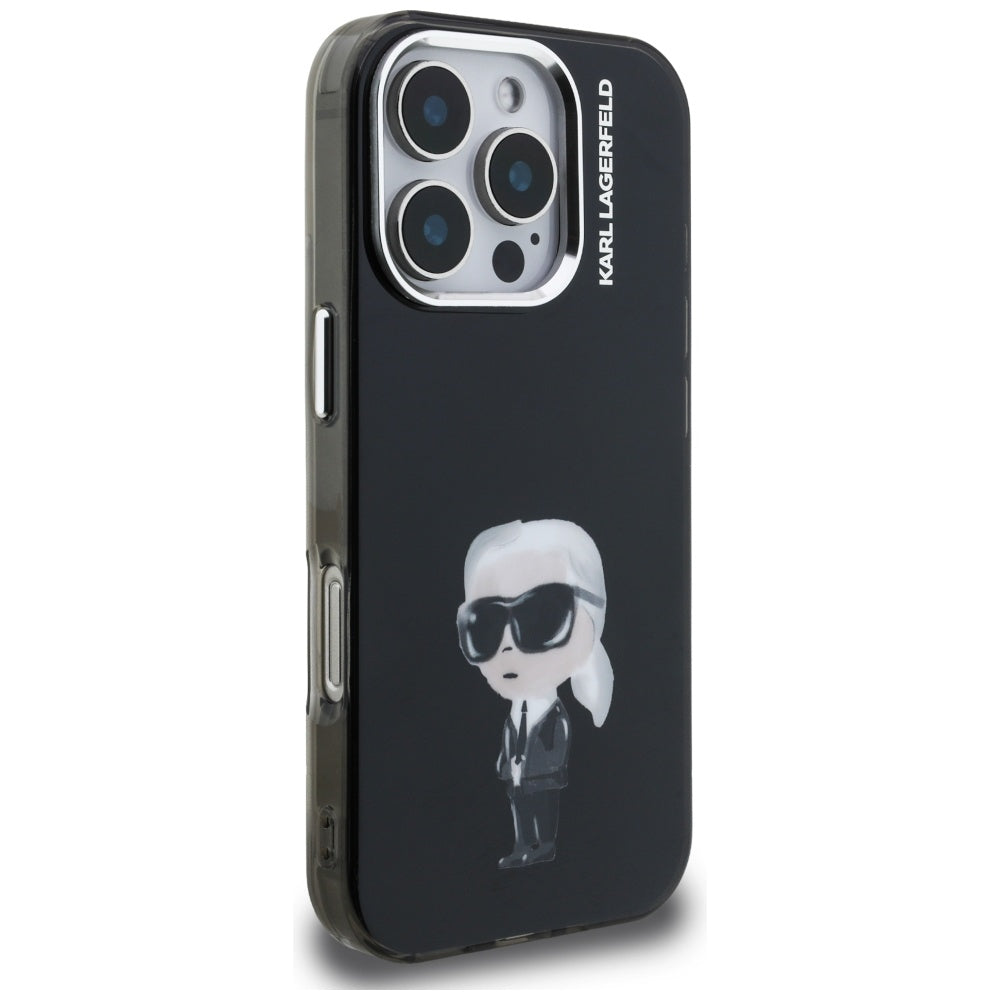 Husa MagSafe pentru Apple iPhone 16 Pro Max, Karl Lagerfeld, IML Aquarelle Logo Karl, Neagra