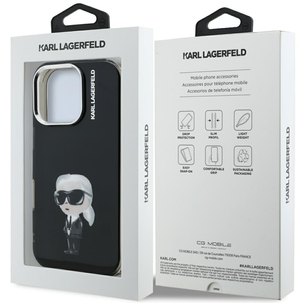 Husa MagSafe pentru Apple iPhone 16 Pro Max, Karl Lagerfeld, IML Aquarelle Logo Karl, Neagra