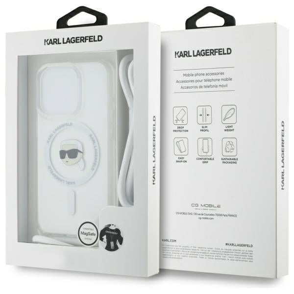 Husa MagSafe pentru Apple iPhone 16 Pro Max, Karl Lagerfeld, IML Crossbody Karl's Head, Transparenta