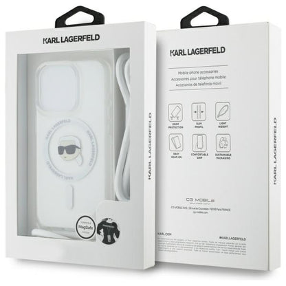 Husa MagSafe pentru Apple iPhone 16 Pro Max, Karl Lagerfeld, IML Crossbody Karl's Head, Transparenta