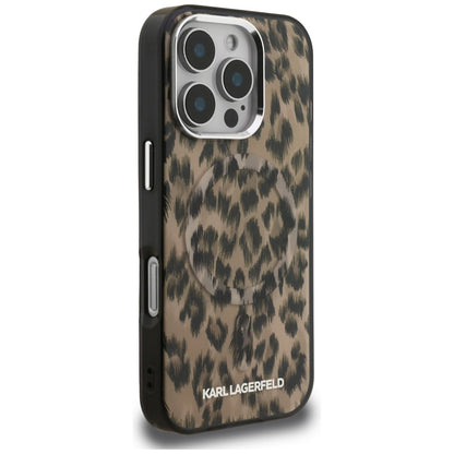 Husa MagSafe pentru Apple iPhone 16 Pro Max, Karl Lagerfeld, IML Leopard Pattern, Maro