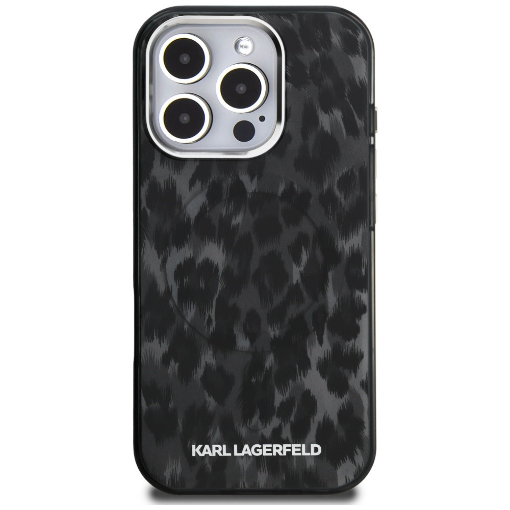 Husa MagSafe pentru Apple iPhone 16 Pro Max, Karl Lagerfeld, IML Leopard Pattern, Neagra